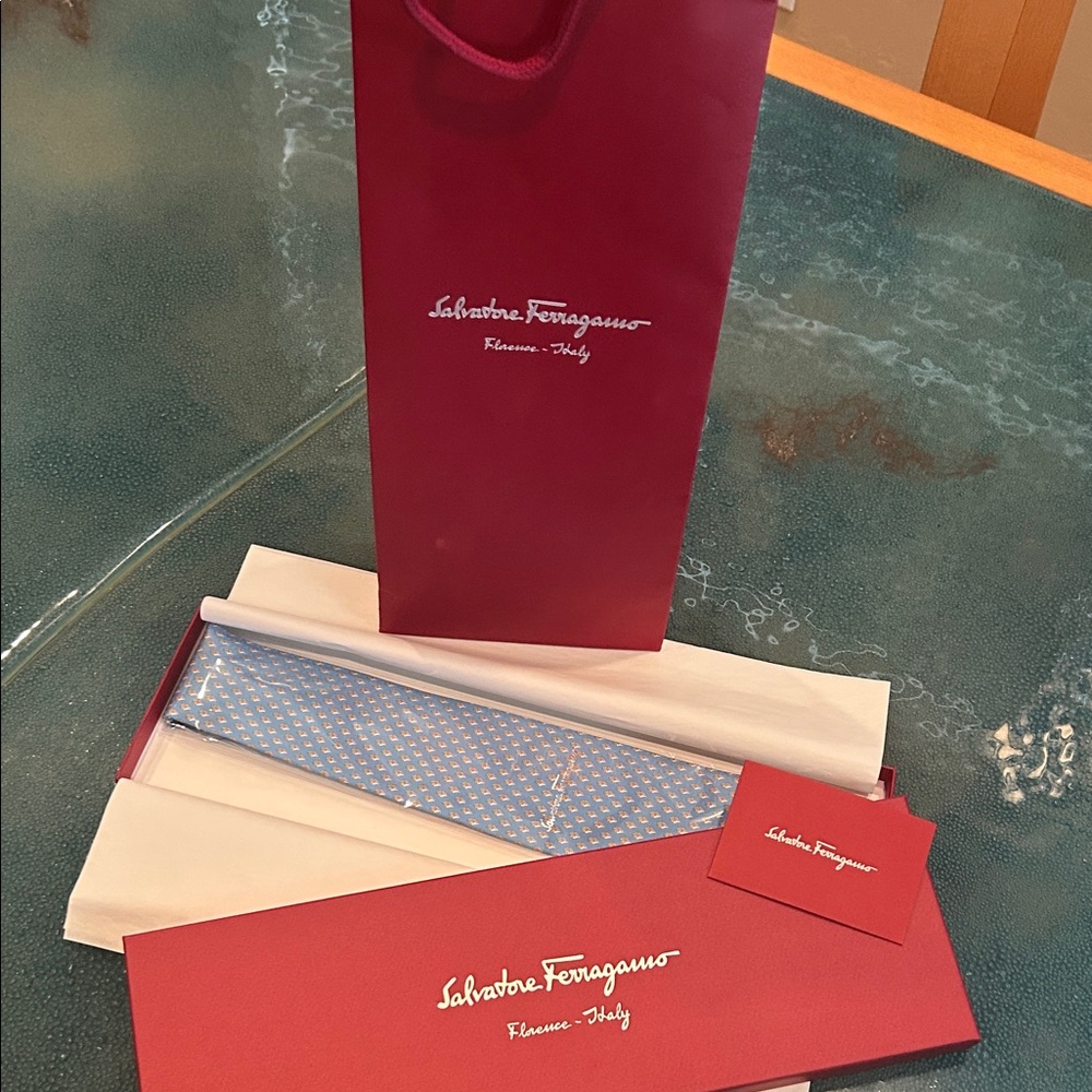 Salvatore Ferragamo Red Box with Blue Patterned Tie